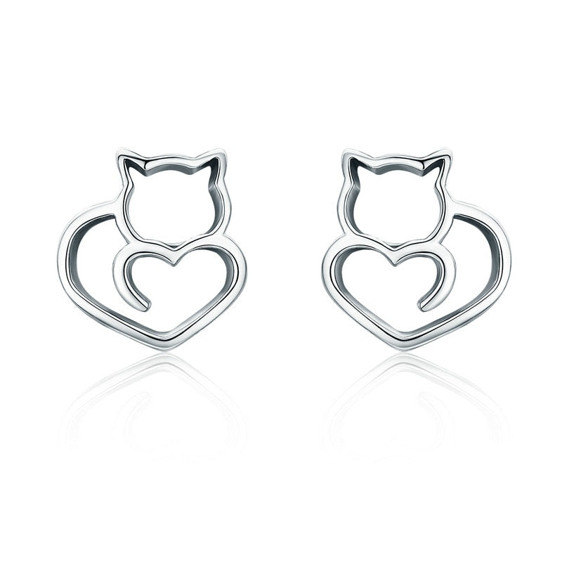 srebrne kolczyki cat's heart